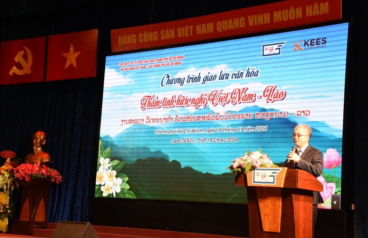 Mr. Ngo Minh Chau, City’s Party Committee Member, Vice Chairman of the People's Committee, and President of the Vietnam-Laos Friendship Association of Ho Chi Minh City, delivered a speech. Mr. Ngo Minh Chau, City’s Party Committee Member, Vice Chairman of the People's Committee, and President of the Vietnam-Laos Friendship Association of Ho Chi Minh City, delivered a speech.